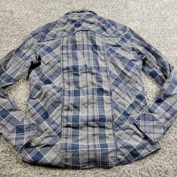 Buckle Black Pearl Snap Shirt Mens Medium Gray Blue Plaid Long Sleeve Standard - Picture 6 of 7